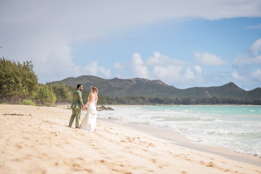 Waimanalo Beach, wide, on an elopement morning